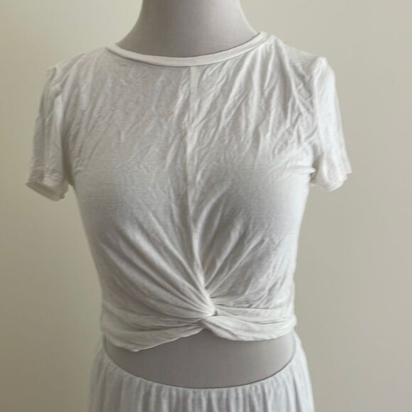 White cotton crop top T with gather on the front bottom gaze women’s small - Picture 1 of 6